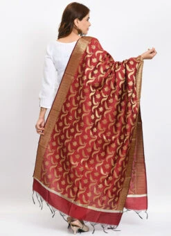 Maroon Banarasi Silk Weaving Work Dupatta Work Wear -Indo Clothing Shop maroon banarasi silk weaving work dupatta dpdmimfd145 b