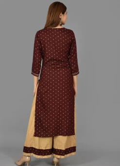 Maroon Cotton Printed Kurta Sharara Set After Six Wear -Indo Clothing Shop maroon cotton printed kurta sharara set krsjnc294 b