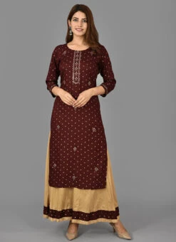 Maroon Cotton Printed Kurta Sharara Set After Six Wear -Indo Clothing Shop maroon cotton printed kurta sharara set krsjnc294 u