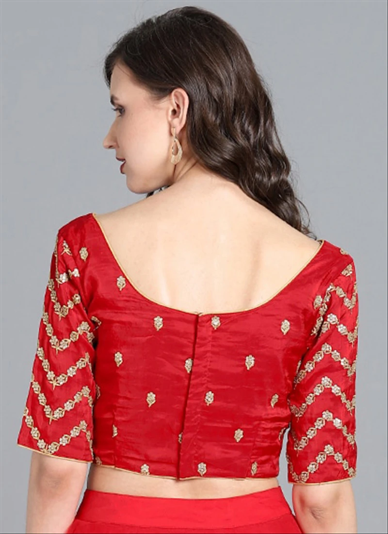 Maroon Embroidered Chinon V Neck Blouse Wedding Wear 4 Maroon Embroidered Chinon V Neck Blouse Wedding Wear - Image 4