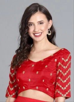 Maroon Embroidered Chinon V Neck Blouse Wedding Wear 6 Maroon Embroidered Chinon V Neck Blouse Wedding Wear -Indo Clothing Shop maroon embroidered chinon v neck blouse BLBS02305260 u