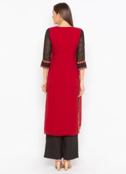 Maroon Georgette Embroidered Kurta Palazzo Set After Six Wear -Indo Clothing Shop maroon georgette embroidered kurta palazzo set krsmnc1930ks b