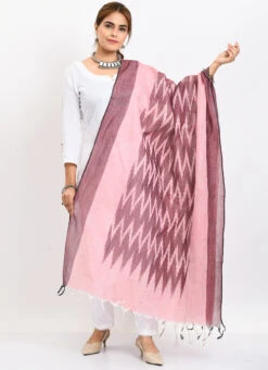 Maroon Handloom Cotton Ikkat Printed Dupatta Work Wear -Indo Clothing Shop maroon handloom cotton ikkat printed dupatta dpdmimfd136 u