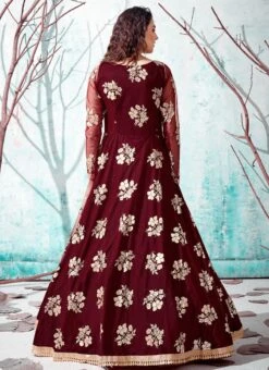 Maroon Net Anarkali Gown Party Wear 7 Maroon Net Anarkali Gown Party Wear -Indo Clothing Shop maroon net anarkali gown bgwrsom4535 b