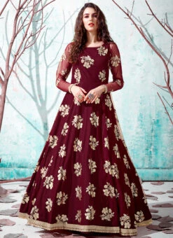 Maroon Net Anarkali Gown Party Wear 6 Maroon Net Anarkali Gown Party Wear -Indo Clothing Shop maroon net anarkali gown bgwrsom4535 u