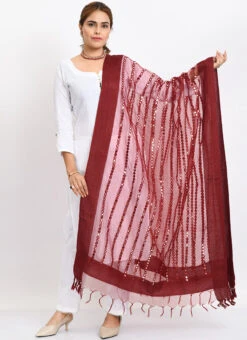 Maroon Organza Cotton Mirror Embroidery Dupatta Work Wear -Indo Clothing Shop maroon organza cotton mirror embroidery dupatta dpdmimfd131 u