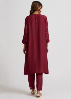 Maroon Pure Chanderi Silk Embroidered Kurta Semi Palazzo Set Party Wear 7 Maroon Pure Chanderi Silk Embroidered Kurta Semi Palazzo Set Party Wear -Indo Clothing Shop maroon pure chanderi silk embroidered kurta semi palazzo set krsdvcsvks46 b