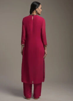 Maroon Pure Georgette Embroidered Kurta Straight Pant Set Party Wear -Indo Clothing Shop maroon pure georgette embroidered kurta straight pant set krsdvcsvks53 b