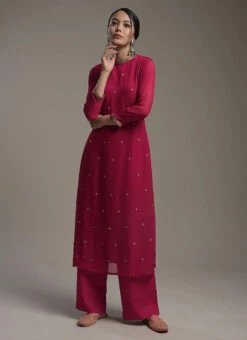 Maroon Pure Georgette Embroidered Kurta Straight Pant Set Party Wear -Indo Clothing Shop maroon pure georgette embroidered kurta straight pant set krsdvcsvks53 u