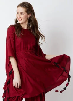 Maroon Rayon Dhoti Set Work Wear -Indo Clothing Shop maroon rayon dhoti set krsdmf922m b