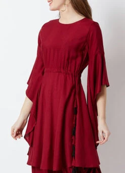 Maroon Rayon Dhoti Set Work Wear