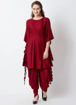 Maroon Rayon Dhoti Set Work Wear -Indo Clothing Shop maroon rayon dhoti set krsdmf922m u