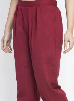 Maroon Rayon Straight Pant Work Wear