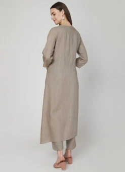Mice Brown Linen Kurta Straight Pant Set Work Wear 7 Mice Brown Linen Kurta Straight Pant Set Work Wear -Indo Clothing Shop mice brown linen kurta straight pant set krsdvcsvts06 b