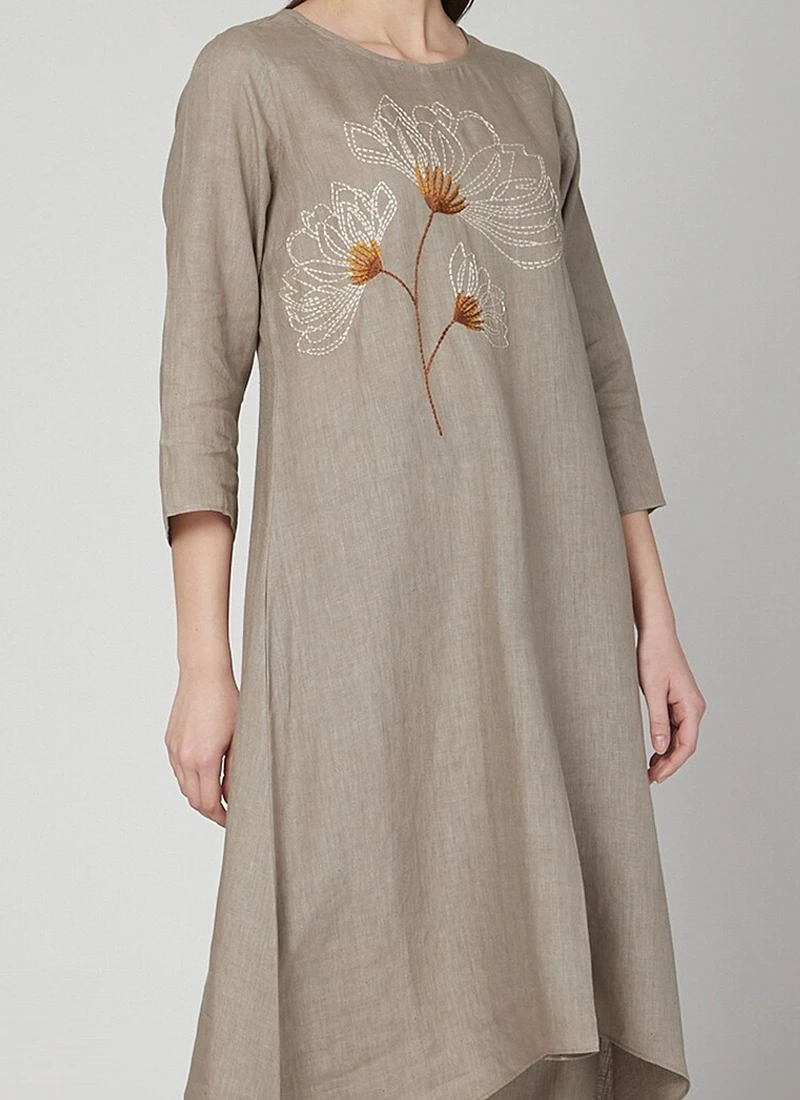 Mice Brown Linen Kurta Straight Pant Set Work Wear 1 Mice Brown Linen Kurta Straight Pant Set Work Wear