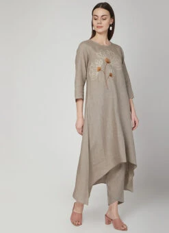 Mice Brown Linen Kurta Straight Pant Set Work Wear 6 Mice Brown Linen Kurta Straight Pant Set Work Wear -Indo Clothing Shop mice brown linen kurta straight pant set krsdvcsvts06 u