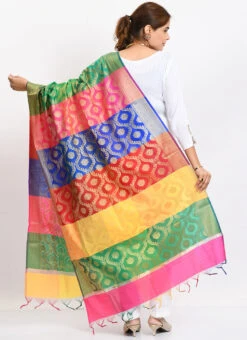 Multicolor Banarasi Silk Weaving Dupatta Work Wear -Indo Clothing Shop multicolor banarasi silk weaving dupatta dpdmimfd100 b