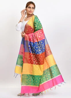 Multicolor Banarasi Silk Weaving Dupatta Work Wear -Indo Clothing Shop multicolor banarasi silk weaving dupatta dpdmimfd100 u