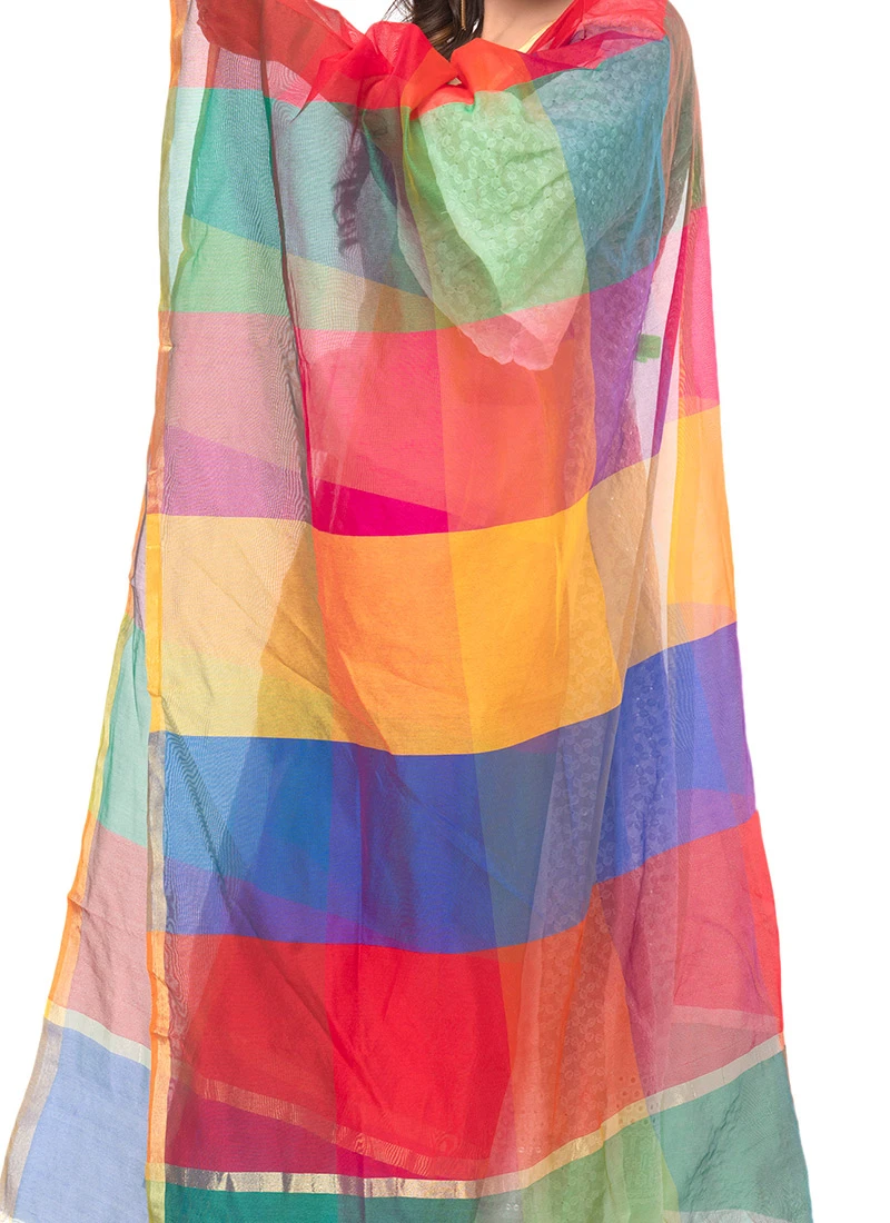 Multicolor Chanderi Cotton Dupatta Festive Wear 1 Multicolor Chanderi Cotton Dupatta Festive Wear