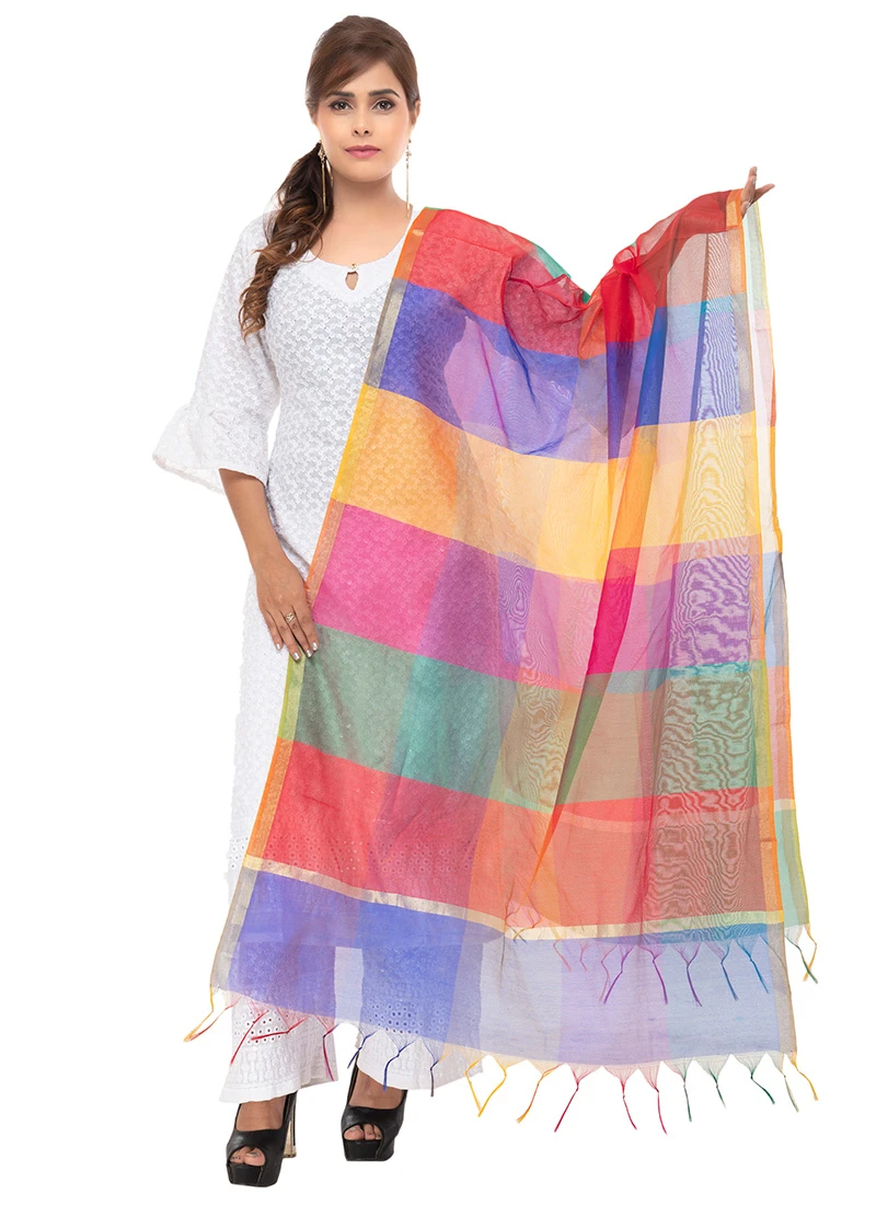 Multicolor Chanderi Cotton Dupatta Festive Wear 3 Multicolor Chanderi Cotton Dupatta Festive Wear - Image 3