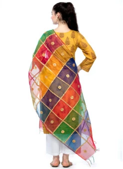 Multicolor Chanderi Cotton Gota Patti Work Dupatta Festive Wear -Indo Clothing Shop multicolor chanderi cotton gota patti work dupatta dpdmfmfd005 b