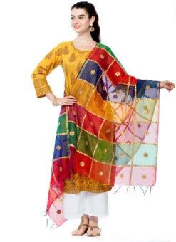 Multicolor Chanderi Cotton Gota Patti Work Dupatta Festive Wear -Indo Clothing Shop multicolor chanderi cotton gota patti work dupatta dpdmfmfd005 u