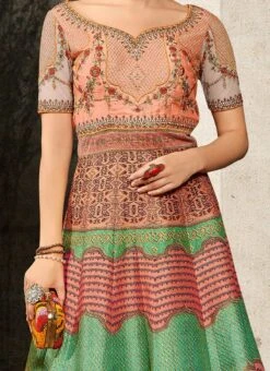 Multicolored Art Silk Anarkali Gown Party Wear