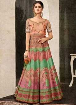 Multicolored Art Silk Anarkali Gown Party Wear -Indo Clothing Shop multicolored art silk anarkali gown bgwsjssb1102 u