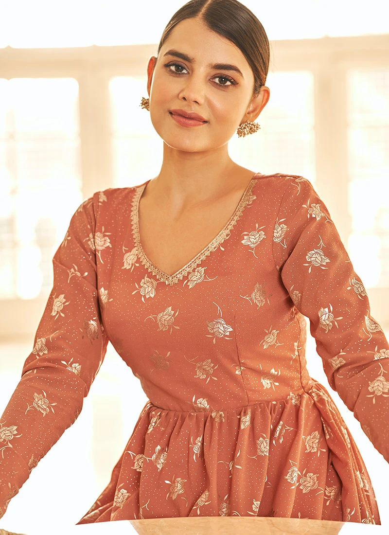 Multicolored Georgette Foil Printed Anarkali Gown After Six Wear 4 Multicolored Georgette Foil Printed Anarkali Gown After Six Wear - Image 4