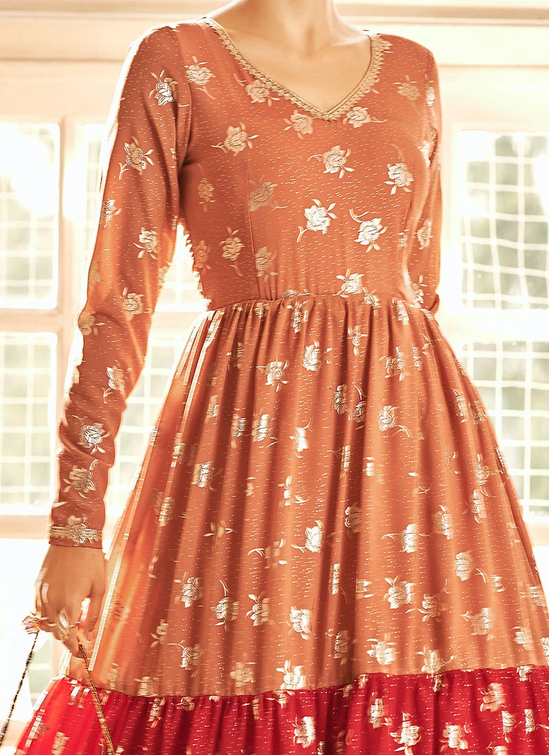 Multicolored Georgette Foil Printed Anarkali Gown After Six Wear 1 Multicolored Georgette Foil Printed Anarkali Gown After Six Wear