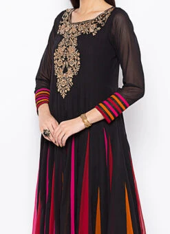 Multicolored Georgette Kurta Churidar Set Party Wear