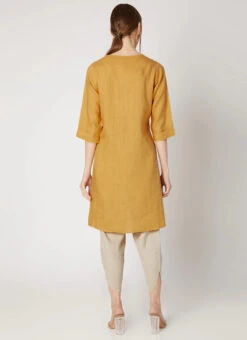 Mustard Linen Kurta Dhoti Pant Set Work Wear -Indo Clothing Shop mustard linen kurta dhoti pant set krsdvcsvts26 b