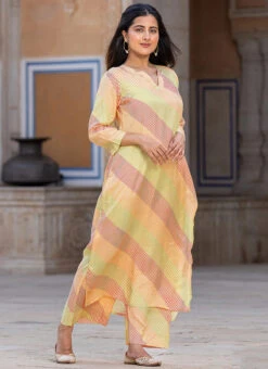 Mustard Muslin Printed Kurta Straight Pant Set After Six Wear -Indo Clothing Shop mustard muslin printed kurta straight pant set krspranju66 u