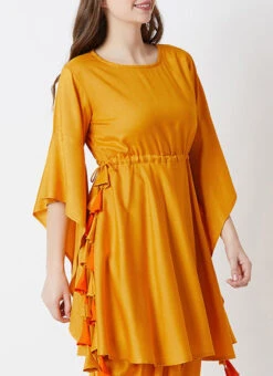 Mustard Rayon Dhoti Set Work Wear