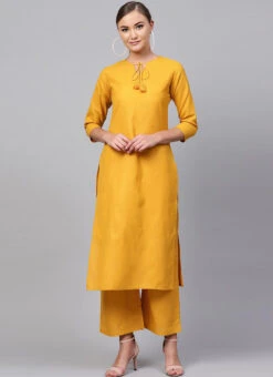 Mustard Rayon Kurta Palazzo Set Work Wear -Indo Clothing Shop mustard rayon kurta palazzo set krsdmf1003 u
