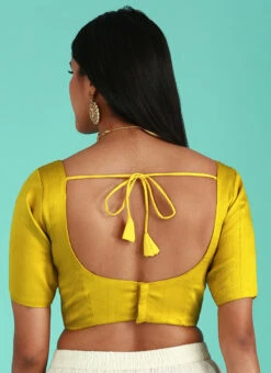 Mustard Silk Solid Stitched Readymade Blouse Party Wear -Indo Clothing Shop mustard silk solid stitched readymade blouse blspfb238m b