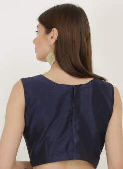 Navy Blue Art Dupion Silk Resham Embroidered Blouse Festive Wear -Indo Clothing Shop navy blue art dupion silk resham embroidered blouse bldiw18 b