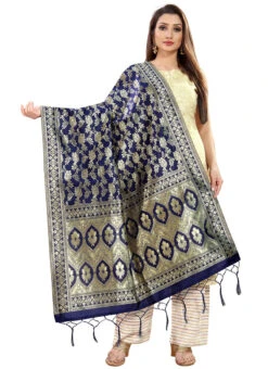 Navy Blue Art Silk Benarasi Dupatta Party Wear -Indo Clothing Shop navy blue art silk benarasi dupatta dusli105blu u