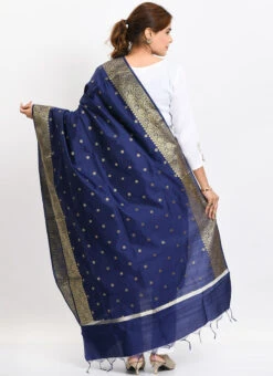 Navy Blue Banarasi Silk Weaving Work Dupatta Work Wear -Indo Clothing Shop navy blue banarasi silk weaving work dupatta dpdmimfd183 b