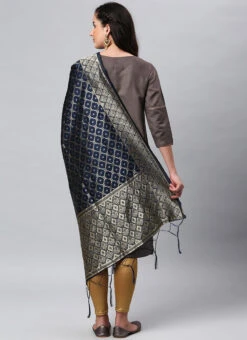 Navy Blue Benarasi Silk Jacquard Woven Dupatta Festive Wear -Indo Clothing Shop navy blue benarasi silk jacquard woven dupatta dpsli1402105blu b