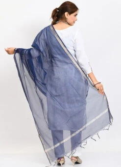 Navy Blue Chanderi Cotton Dupatta Festive Wear -Indo Clothing Shop navy blue chanderi cotton dupatta dpdmfmfd018 b