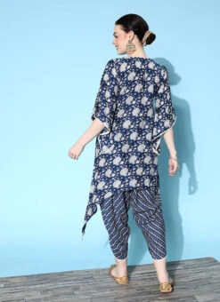 Navy Blue Cotton Printed Kurta Dhoti Set After Six Wear -Indo Clothing Shop navy blue cotton printed kurta dhoti set krsmz276732nbl b