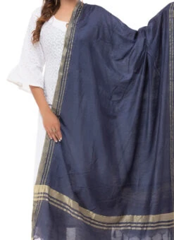 Navy Blue Cotton Slub Weaving Work Dupatta Work Wear