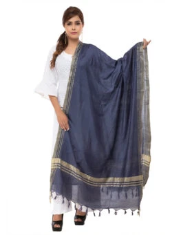Navy Blue Cotton Slub Weaving Work Dupatta Work Wear -Indo Clothing Shop navy blue cotton slub weaving work dupatta dpdmimfd090 u