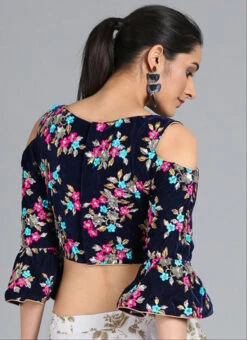 Navy Blue Embroidered Velvet Blouse Party Wear -Indo Clothing Shop navy blue embroidered velvet blouse BLBS02305251 b