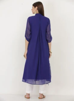 Navy Blue Georgette Embroidered Kurta Straight Pant Set After Six Wear -Indo Clothing Shop navy blue georgette embroidered kurta straight pant set krsjiw9 b