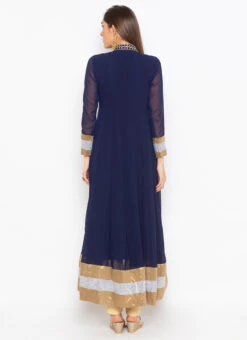 Navy Blue Georgette Stones Work Kurta Straight Pant Set Party Wear -Indo Clothing Shop navy blue georgette stones work kurta straight pant set krsmnc2067 b