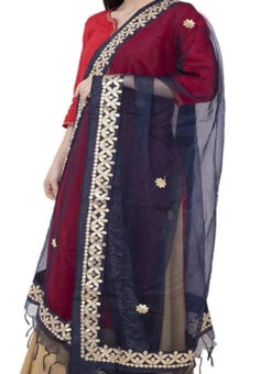 Navy Blue Organza Cotton Gota Patti Work Dupatta Festive Wear