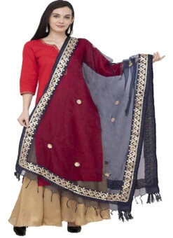 Navy Blue Organza Cotton Gota Patti Work Dupatta Festive Wear -Indo Clothing Shop navy blue organza cotton gota patti work dupatta dpdmfmfd020 u