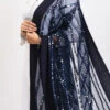 Navy Blue Organza Cotton Mirror Embroidery Dupatta Work Wear